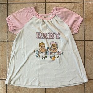 Vintage 70s Pacesetter Pink‎ and White BABY Graphic T-Shirt, Sz Medium